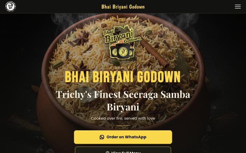 Homepage of Bhai Biryani Godown