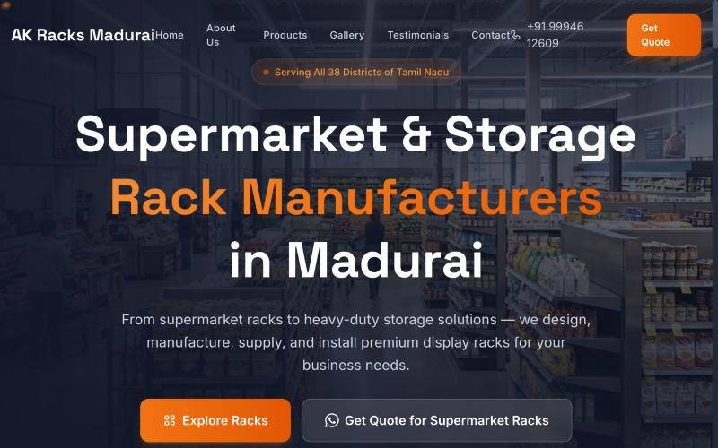 Homepage of AK Racks Madurai