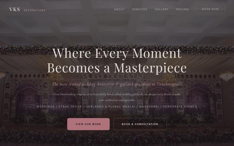 Homepage of VKS Wedding Events